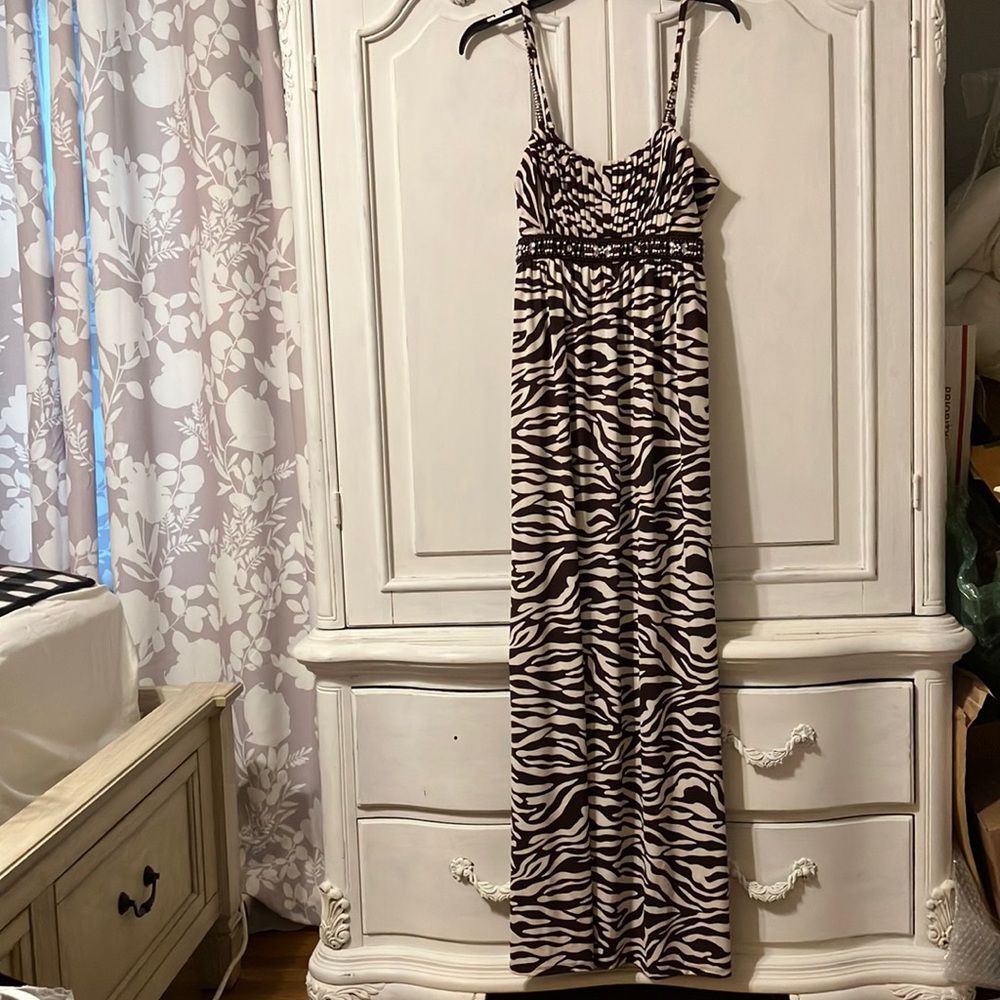 INC maxi dress Med brown and cream zebra print